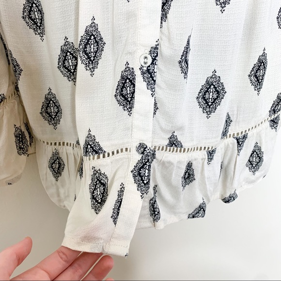 Lucky Brand Ivory Boho Print High Neck Long Sleeve Blouse Small S - Picture 9 of 9